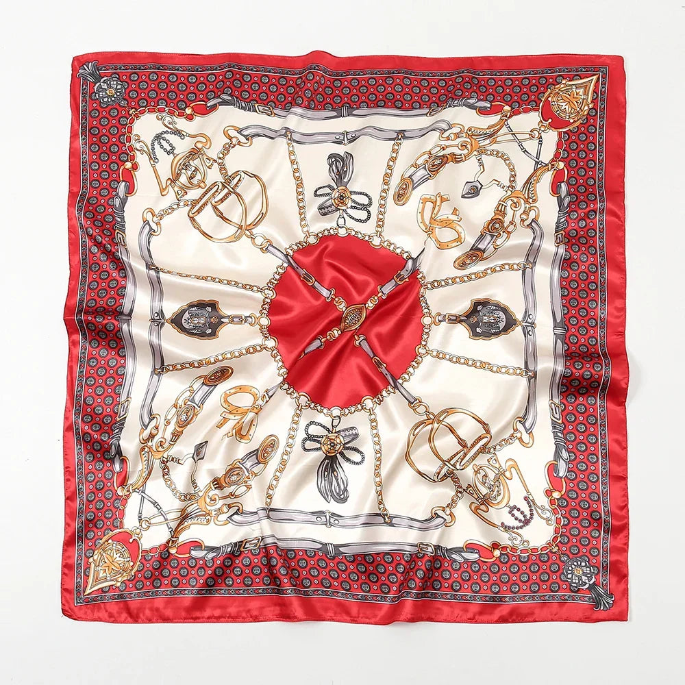 Leopard Print Square Scarf Satin Silk - Piña Colada
