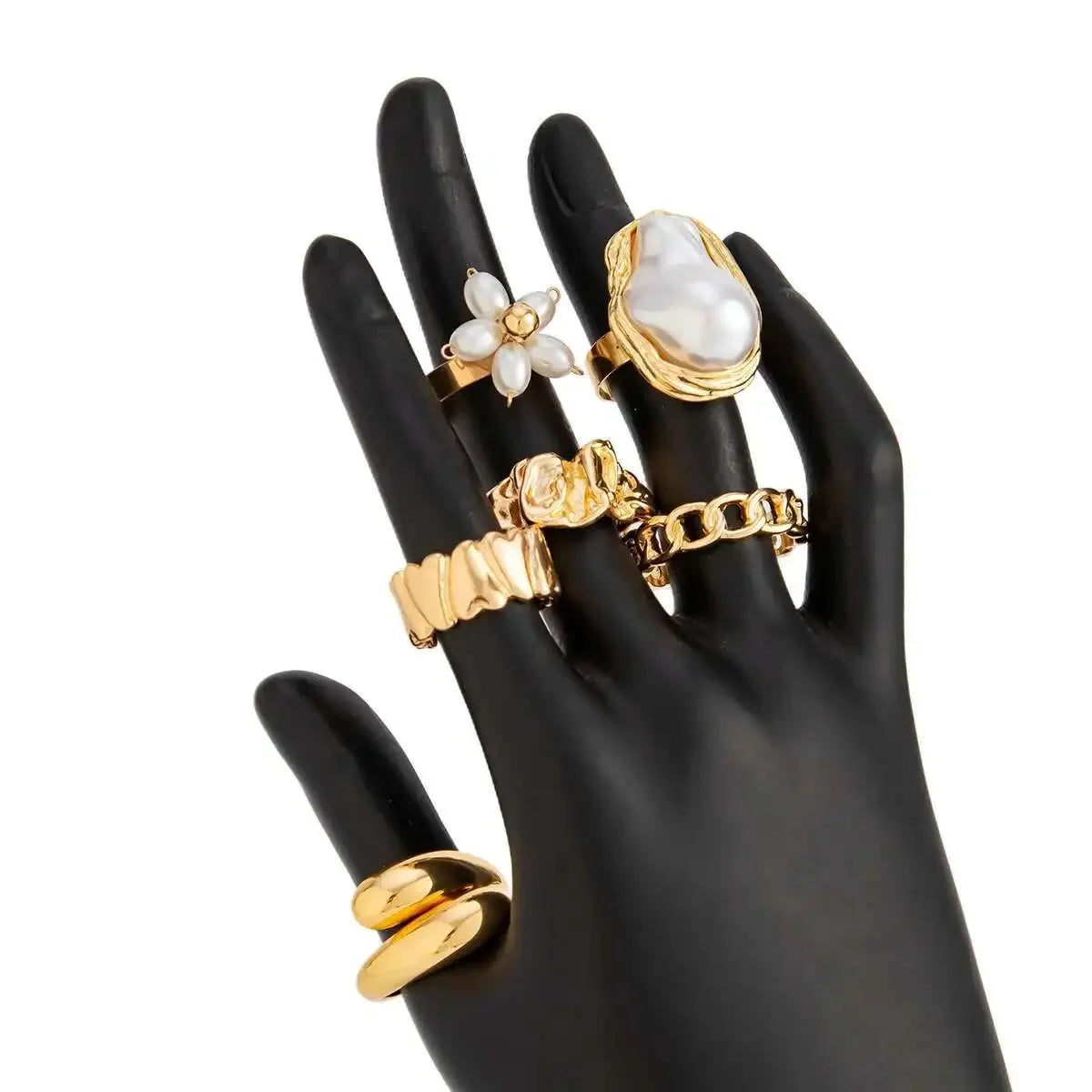 6Pcs/set Pearl Open Irregular Pleated Rings - Piña Colada
