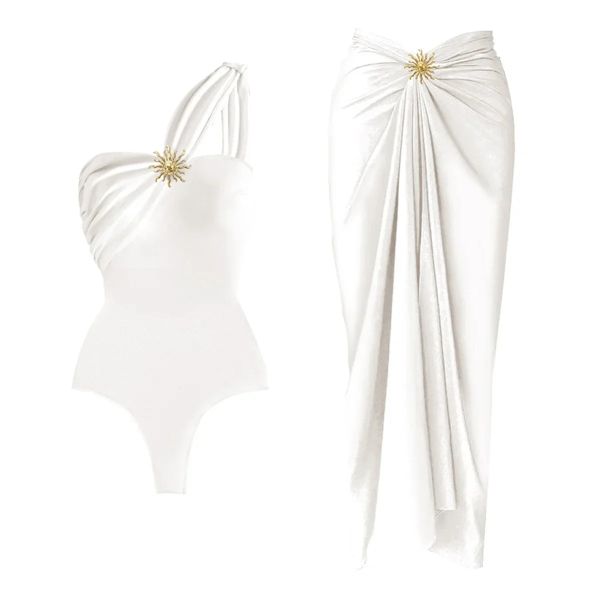 2Pcs One Shoulder Swimsuit - Piña Colada
