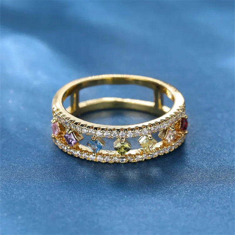 Dainty Square Zircon Ring - Piña Colada