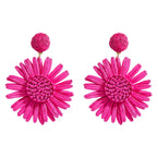 Bohemian Raffia Flower Drop Earrings - Piña Colada