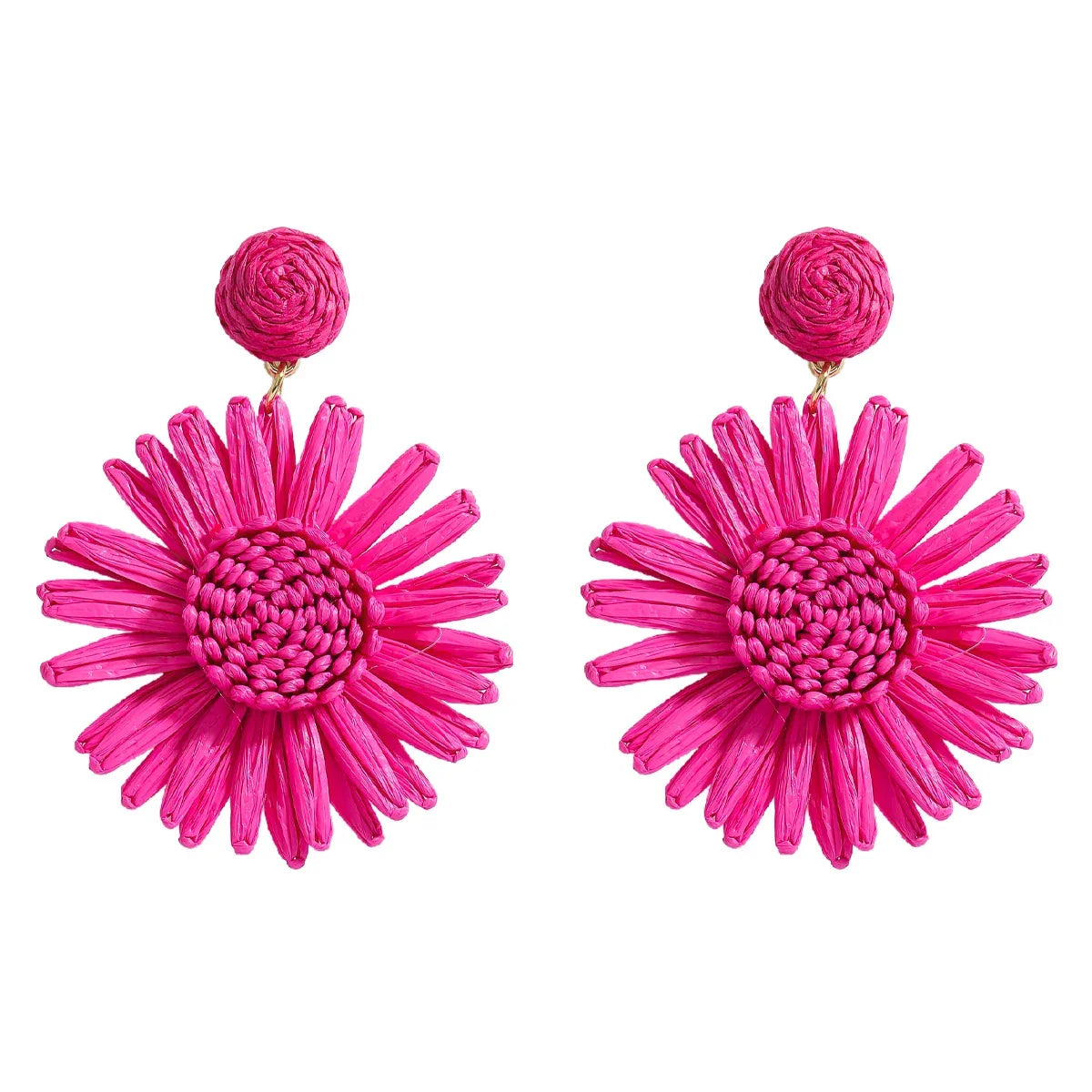 Bohemian Raffia Flower Drop Earrings - Piña Colada