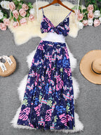 Draped Print V-Neck Maxi Dress – Beachwear Edition - Piña Colada