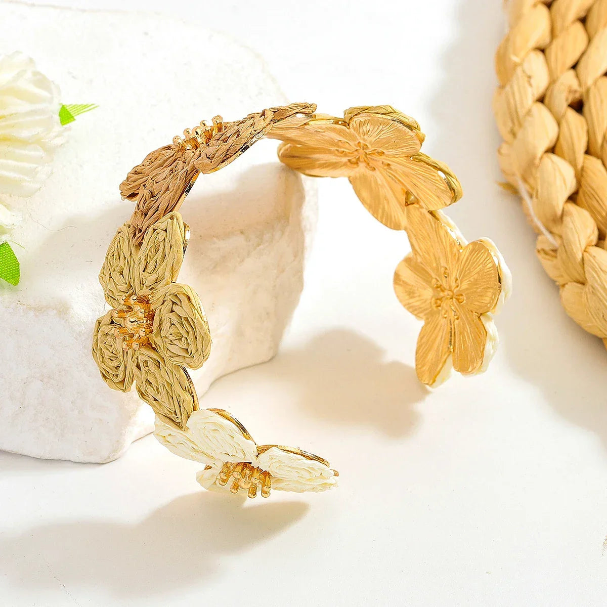 Flower Woven Cuff Bracelet Women - Piña Colada