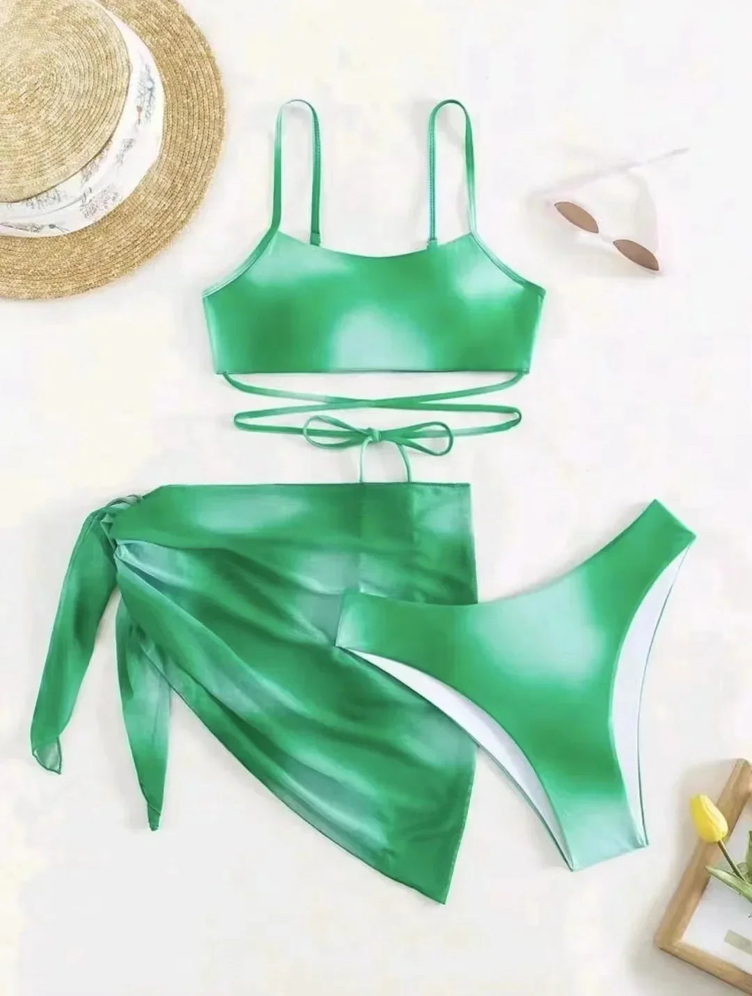 Color Tie-Dye Bikini Set Three-Piece - Piña Colada