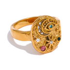Stainless Steel Star Moon Eye Charms Ring - Piña Colada