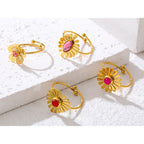 Natural Stone Stainless Steel Rings - Piña Colada