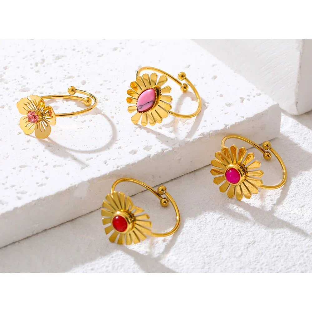 Natural Stone Stainless Steel Rings - Piña Colada