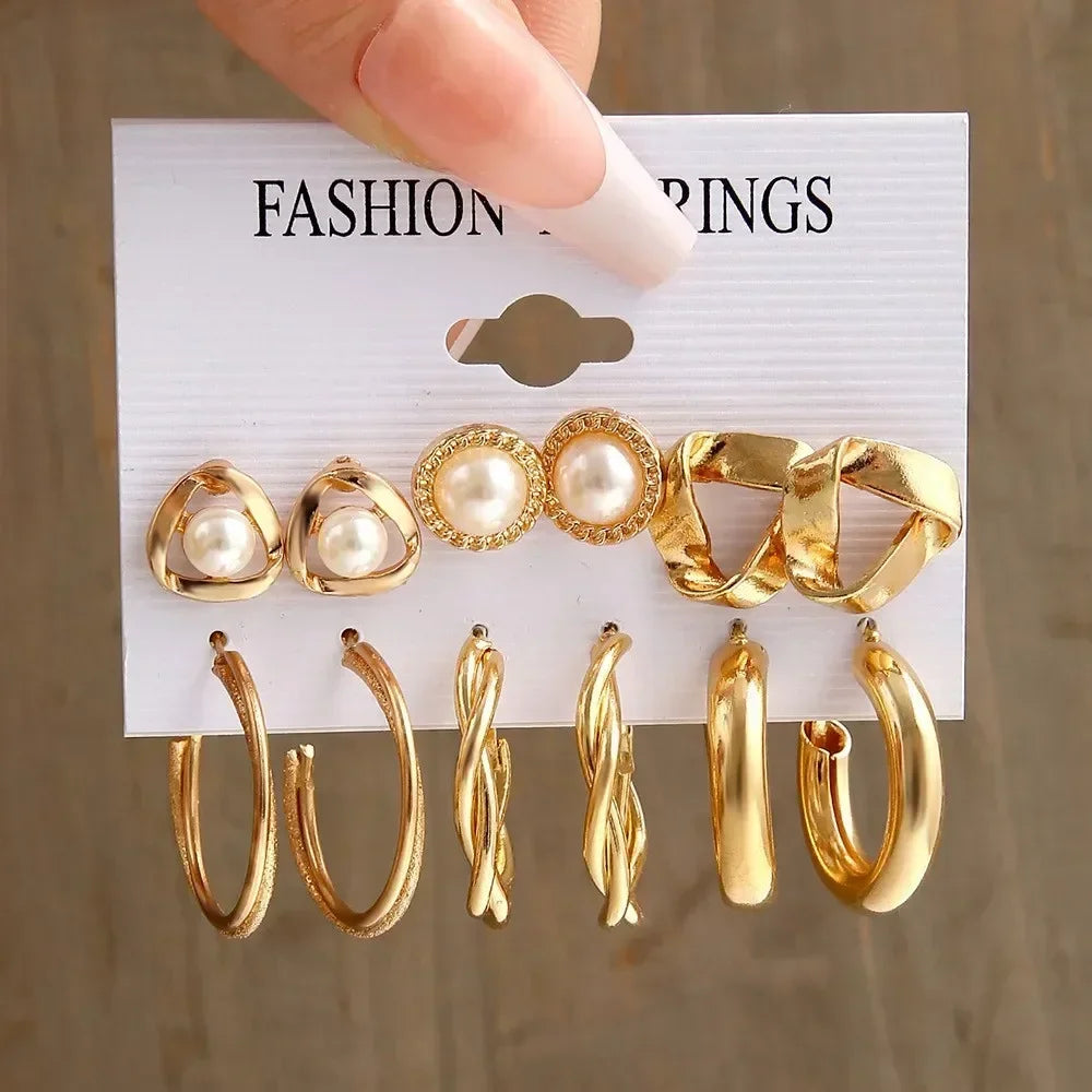 Pearl Hoop Earrings Set - Piña Colada