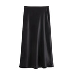 Elegant Satin Midi Skirt – Office Chic Mid-Calf Silhouette - Piña Colada