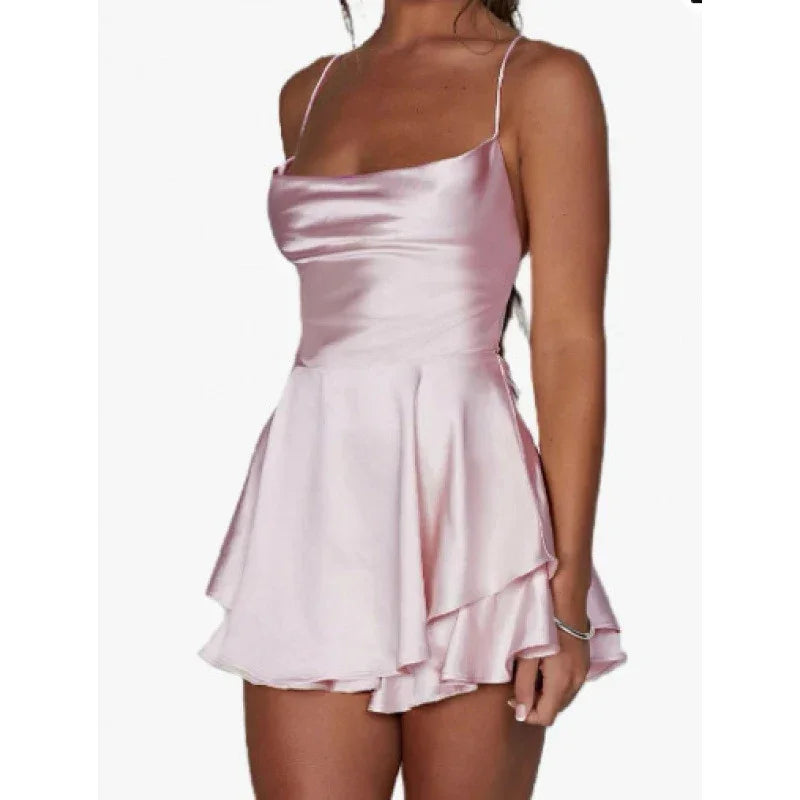 Summer Dress Sleeveless Satin Mini - Piña Colada