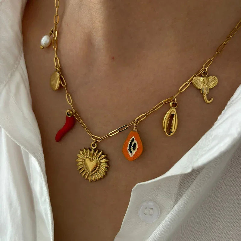 Steel Shell Pepper Necklace - Piña Colada