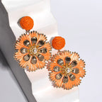Rattan Plaited Flower Design Pearl Earrings - Piña Colada
