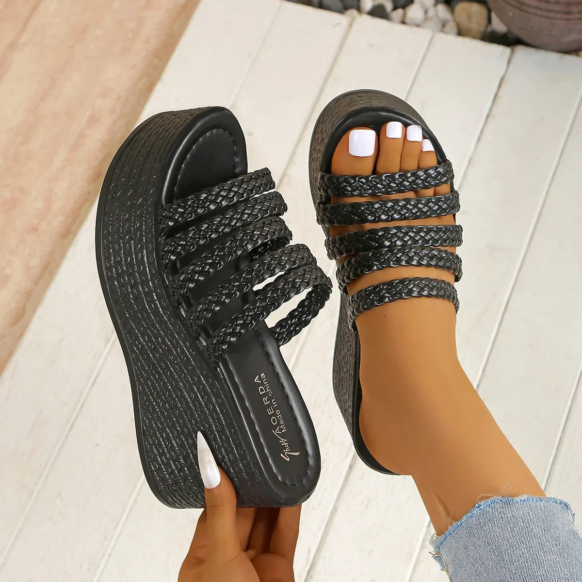 Wedge Slides 9cm High Heels - Piña Colada