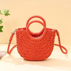 Straw Rattan Half-Moon Beach Handbag - Piña Colada