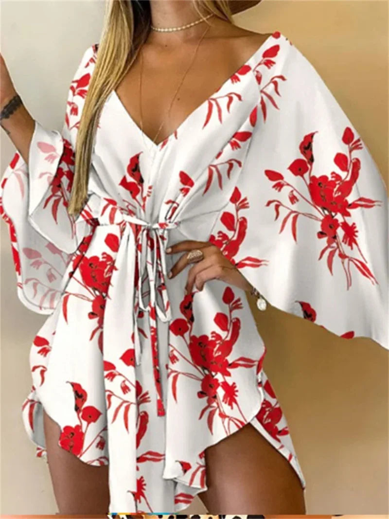 Print Dress Sexy V-Neck - Piña Colada