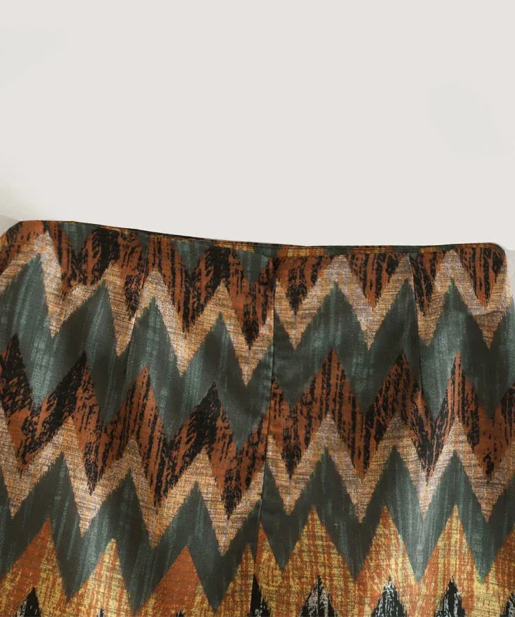 Vintage Geometric Print Knotted Mini Skirt - Piña Colada