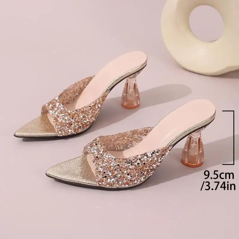 Crystal High Heels Sandals - Piña Colada