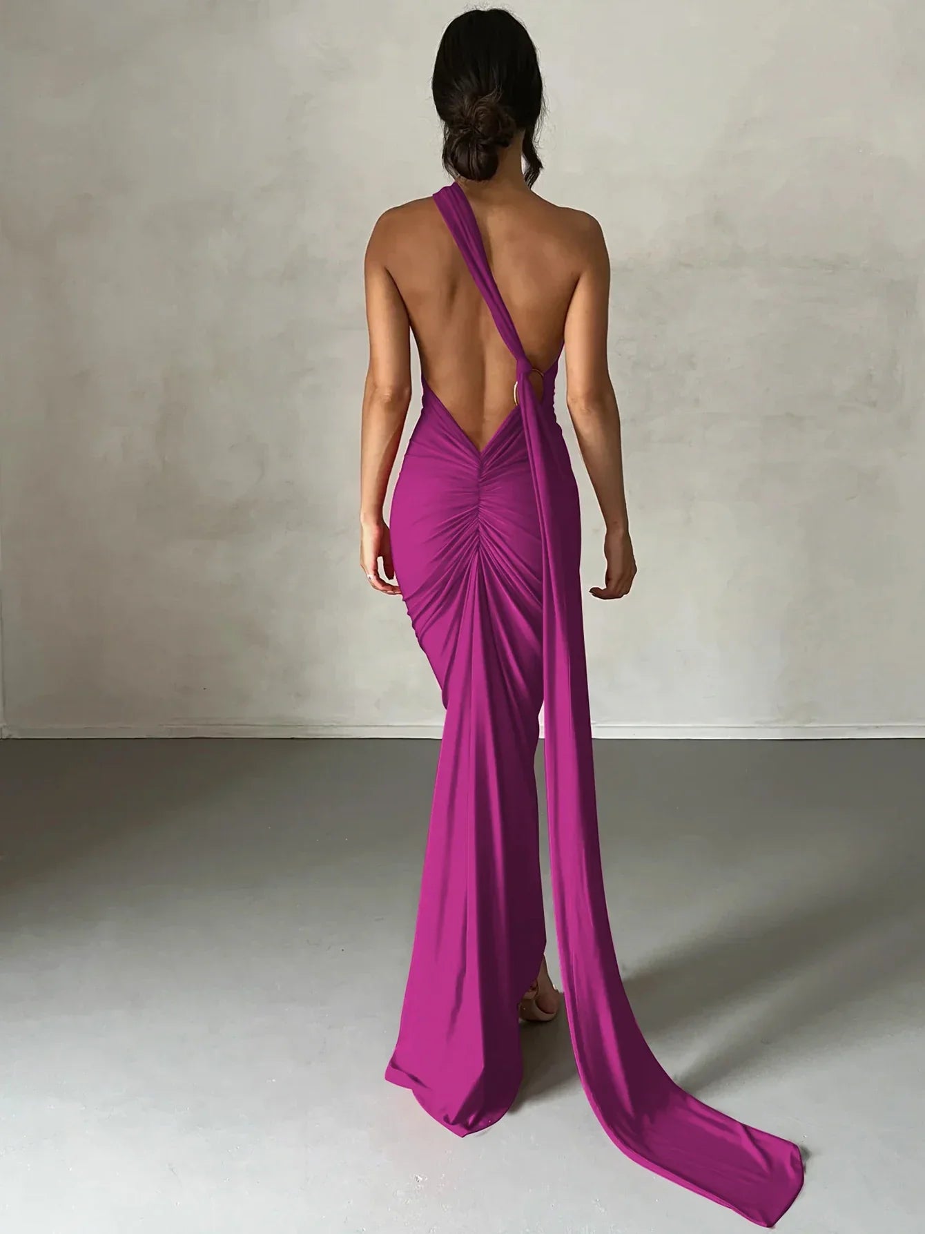 One Shoulder Backless Adjustable Scarf Maxi Dress - Piña Colada