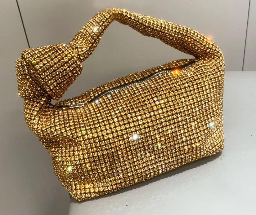 Luxury Rhinestone Knot Handle Evening Bag - Piña Colada
