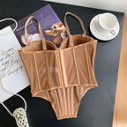 Fashion Solid Corset Strap Sheer Mesh - Piña Colada