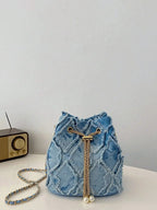 Vintage Denim Bucket Bag Retro Style - Piña Colada