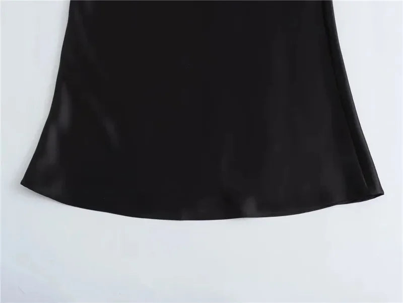 Elegant Satin Midi Skirt – Office Chic Mid-Calf Silhouette - Piña Colada