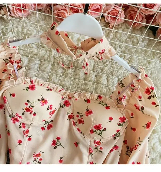 Floral Print Chiffon Top High Waist - Piña Colada
