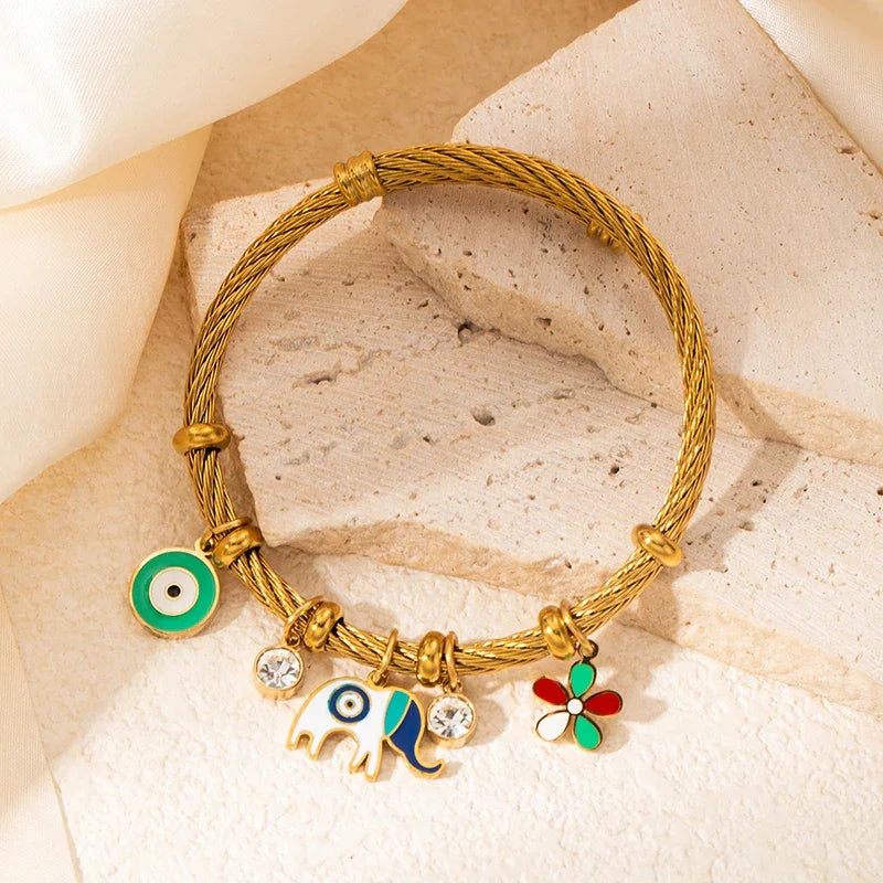 Colorful Eyes & Heart Drip Oil Pendant Bracelet - Piña Colada