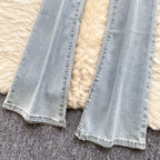 High-Waisted Flared Denim Pants with Faux Zippers – Streetwear Style - Piña Colada