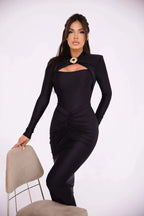 Elegant Long Sleeved Elastic Tight Long Dress - Piña Colada