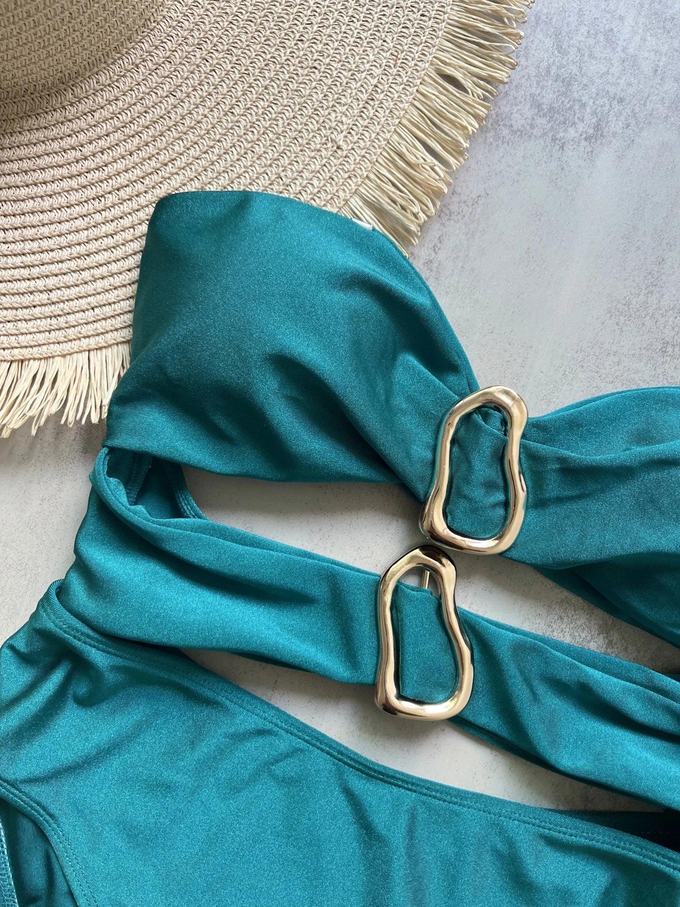 Metal Rings Cut Out Swimwear - Piña Colada
