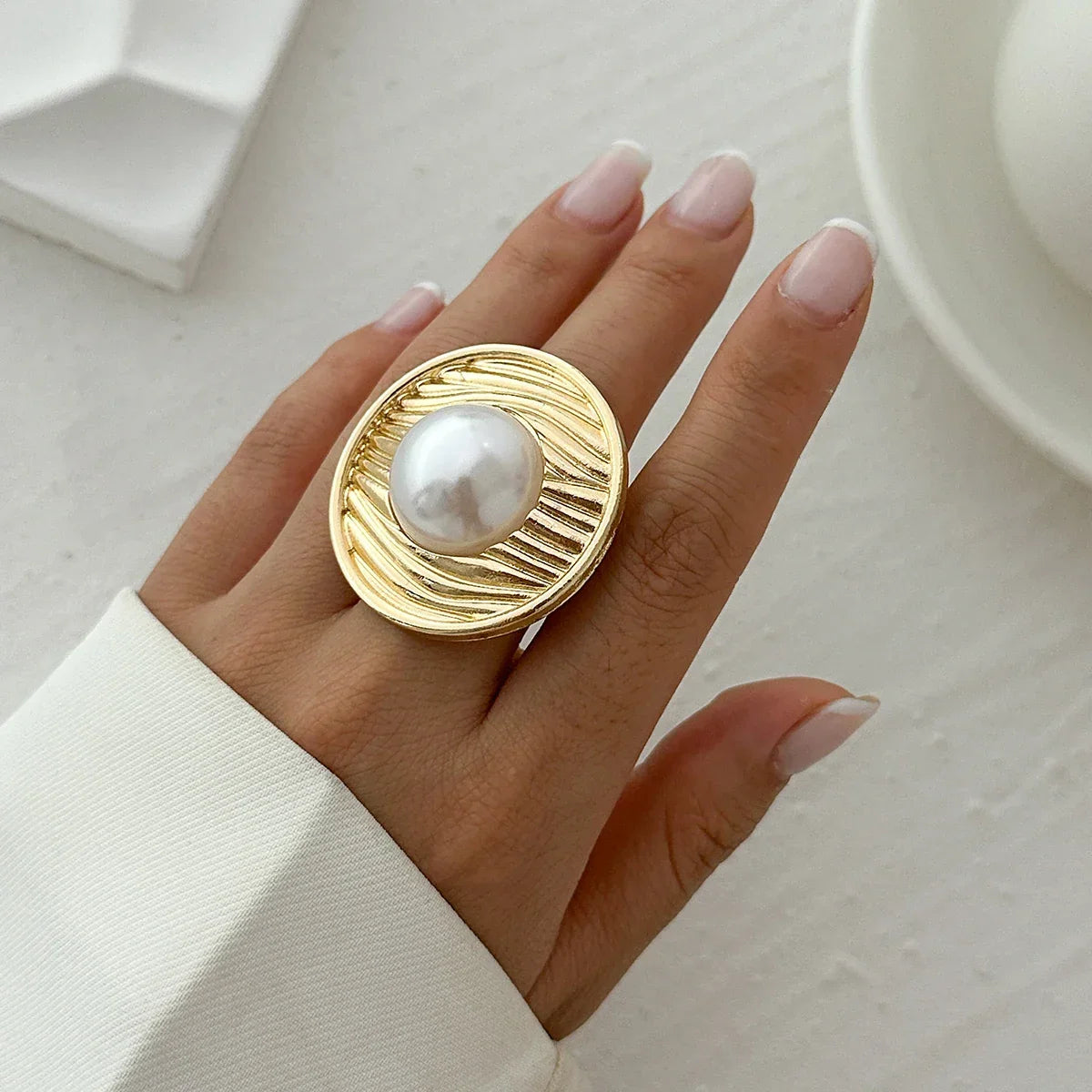 Unique Exaggerated Large Petal Flower Rings - Piña Colada