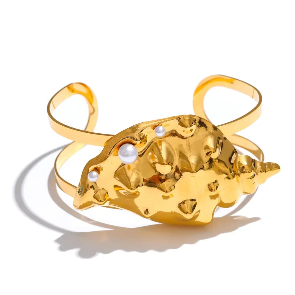 Conch Turtle Shell Wide Cuff Bracelet - Piña Colada