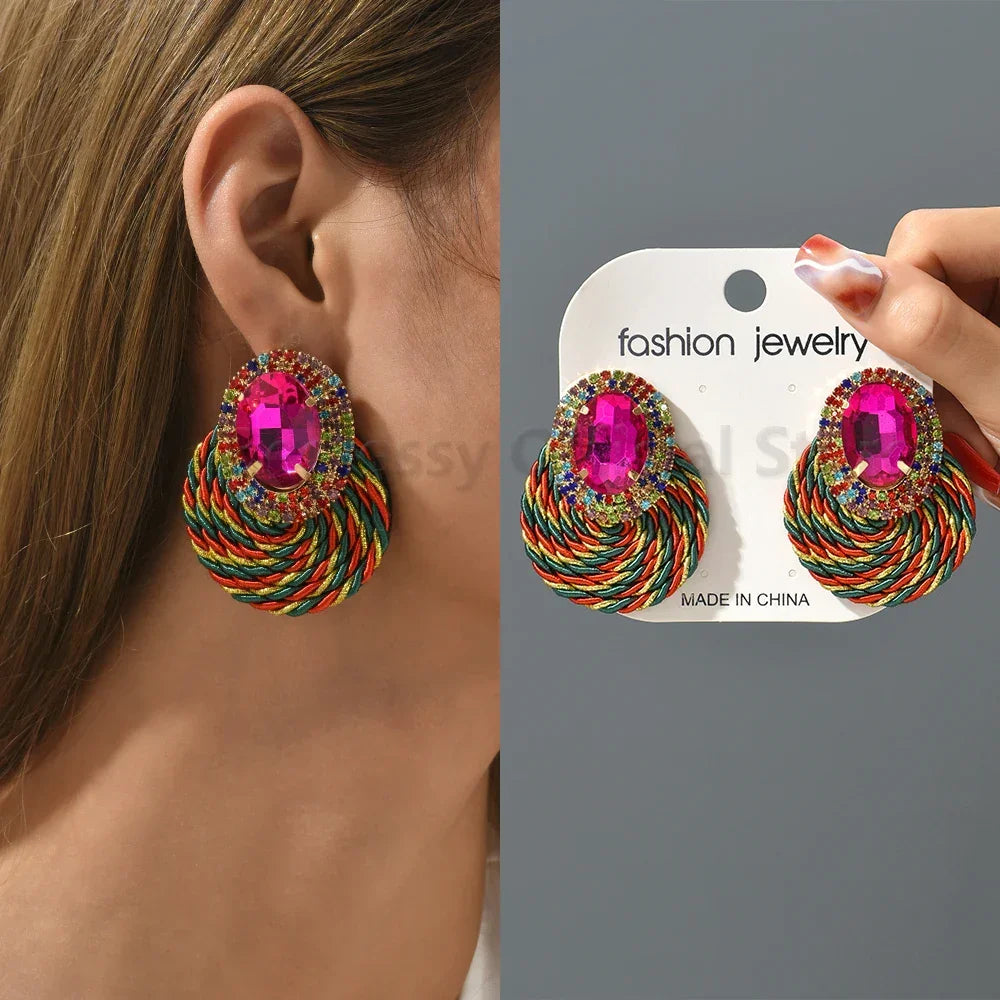 Vintage Rhinestone Round Drop Earrings - Piña Colada