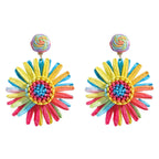 Bohemian Raffia Flower Drop Earrings - Piña Colada