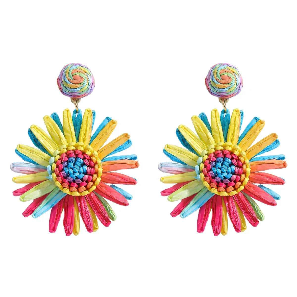 Bohemian Raffia Flower Drop Earrings - Piña Colada
