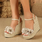 Wedge Sandals with Flower - Piña Colada