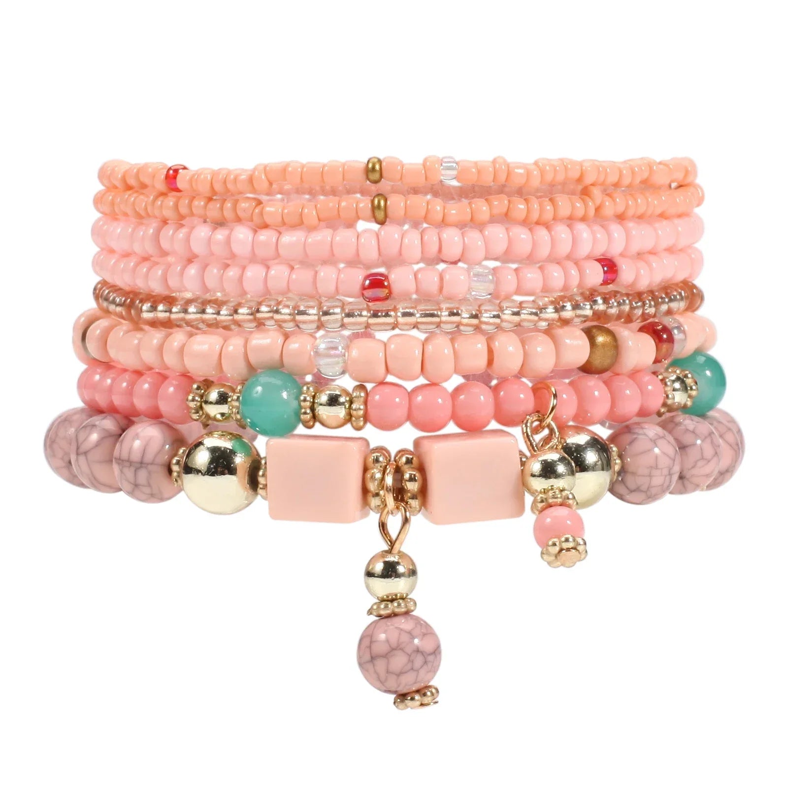 Bohemian Multicolor Stackable Beaded Bracelets - Piña Colada