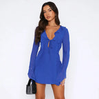 Slim Mini Dresses V-neck Ruffles - Piña Colada