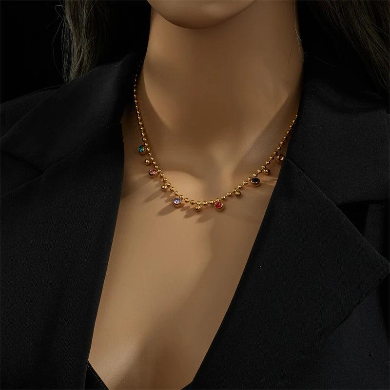 Color Trendy Geometric Pendant Necklace - Piña Colada