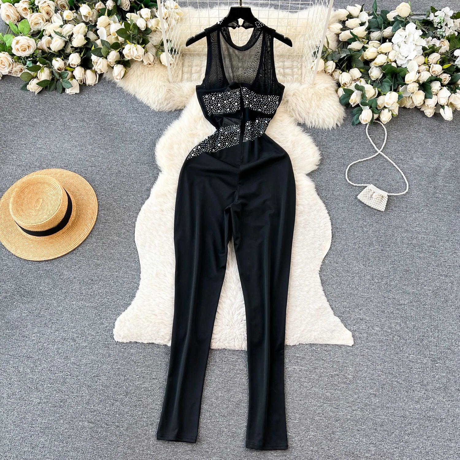 Beaded Mesh Bodycon Jumpsuit - Piña Colada
