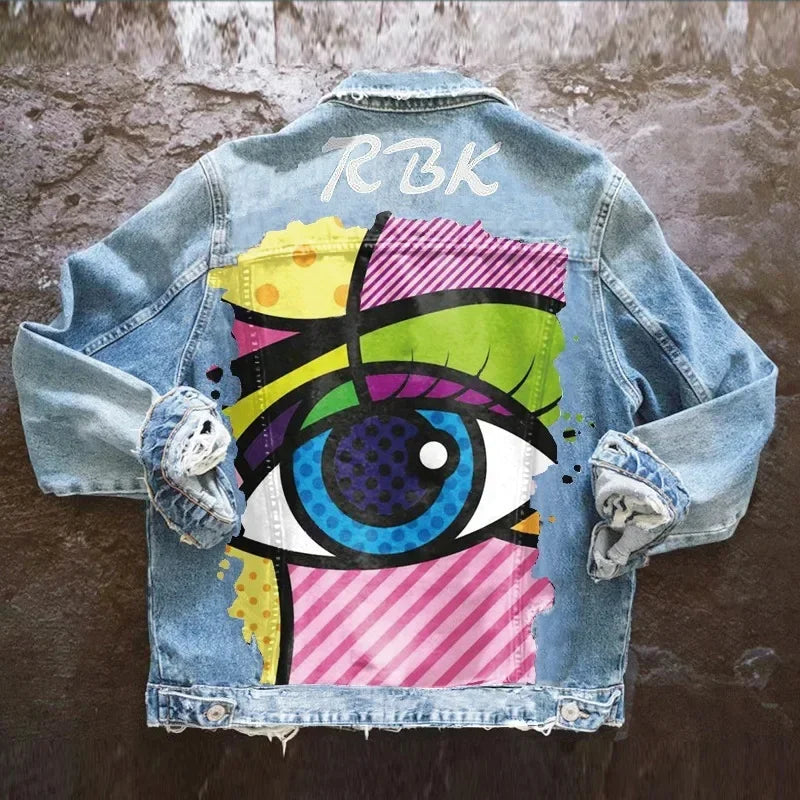 Denim Jacket With Eyes - Piña Colada