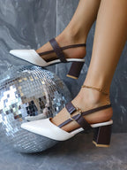 Elegant Pointed Toe Chunky Heel Sandals - Piña Colada
