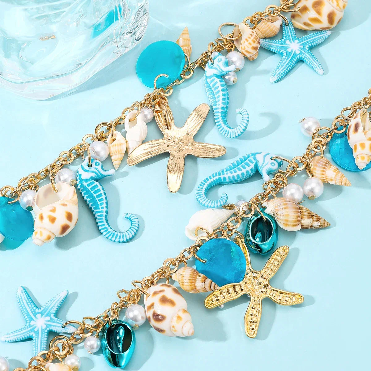 Starfish & Shell Pendant Necklace and Bracelet - Piña Colada