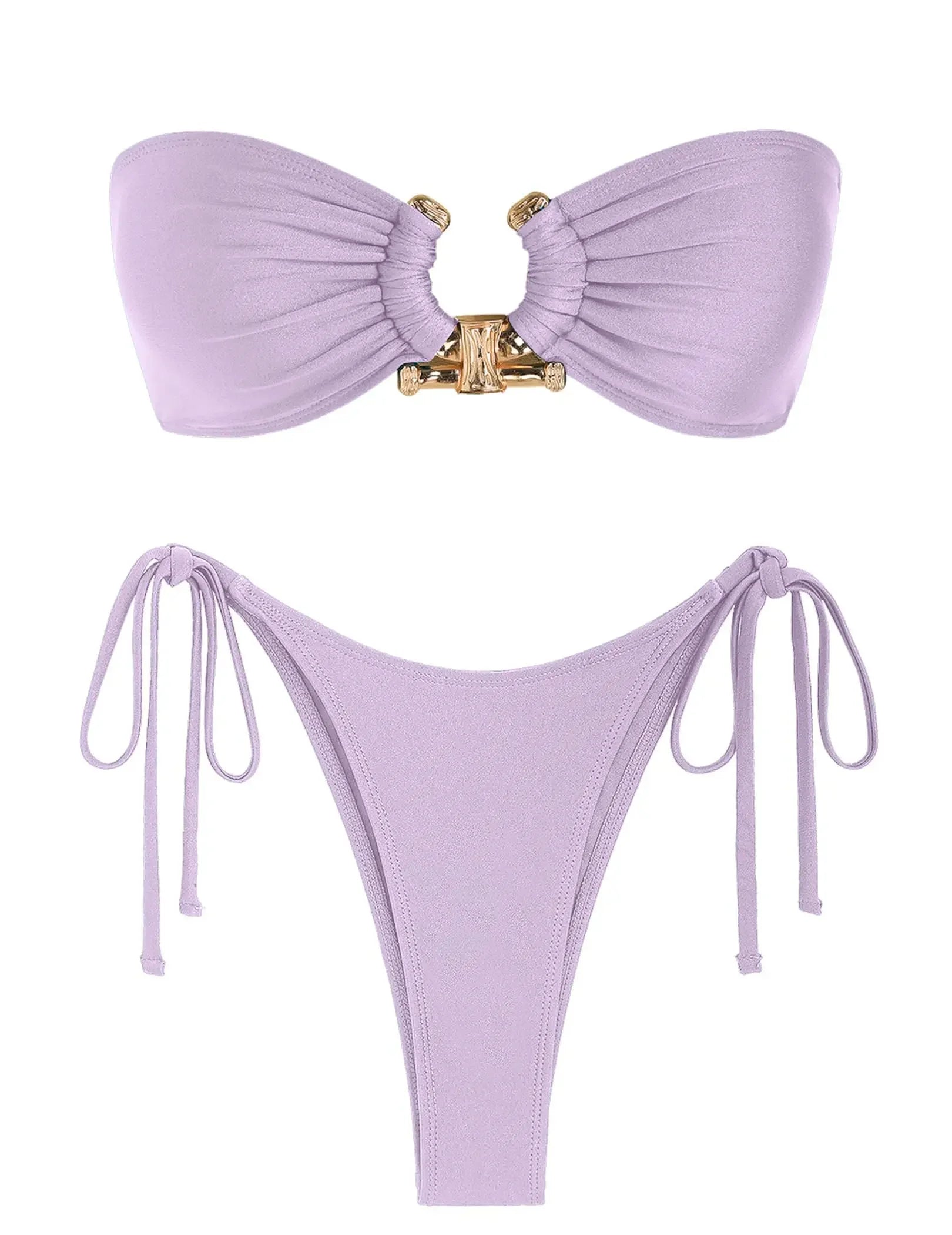 Solid Ring Detail Bikini Set - Piña Colada