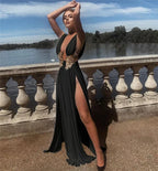 Elegant V-Neck Embroidered Maxi Dress - Piña Colada