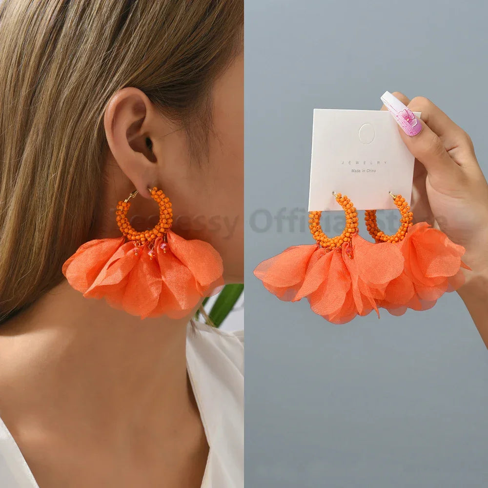 Boho Multicolor Cotton Flower Earrings - Piña Colada