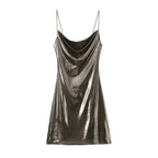 Mini Dress Women Metallic Draped - Piña Colada
