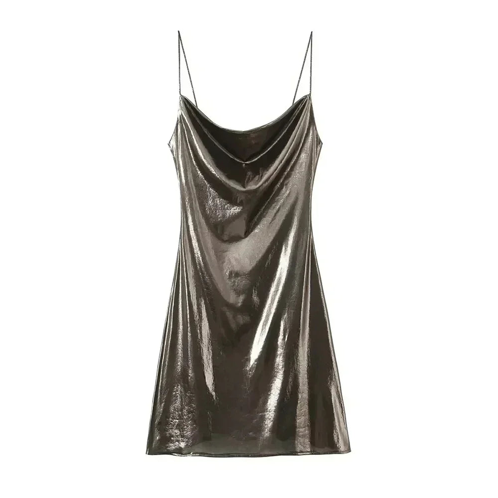Mini Dress Women Metallic Draped - Piña Colada
